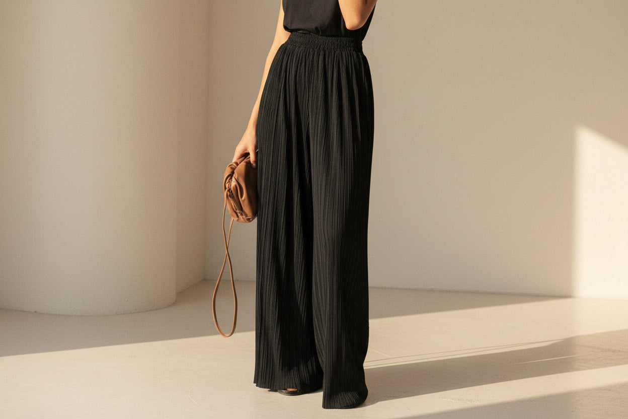 Pleated Blouse & Wide-Leg Pants Set