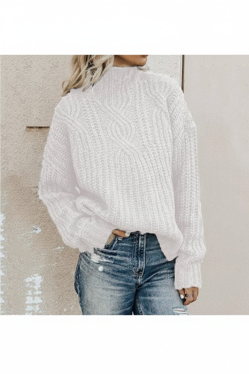 ELNOVÉ High Neck Cable Knit Pullover