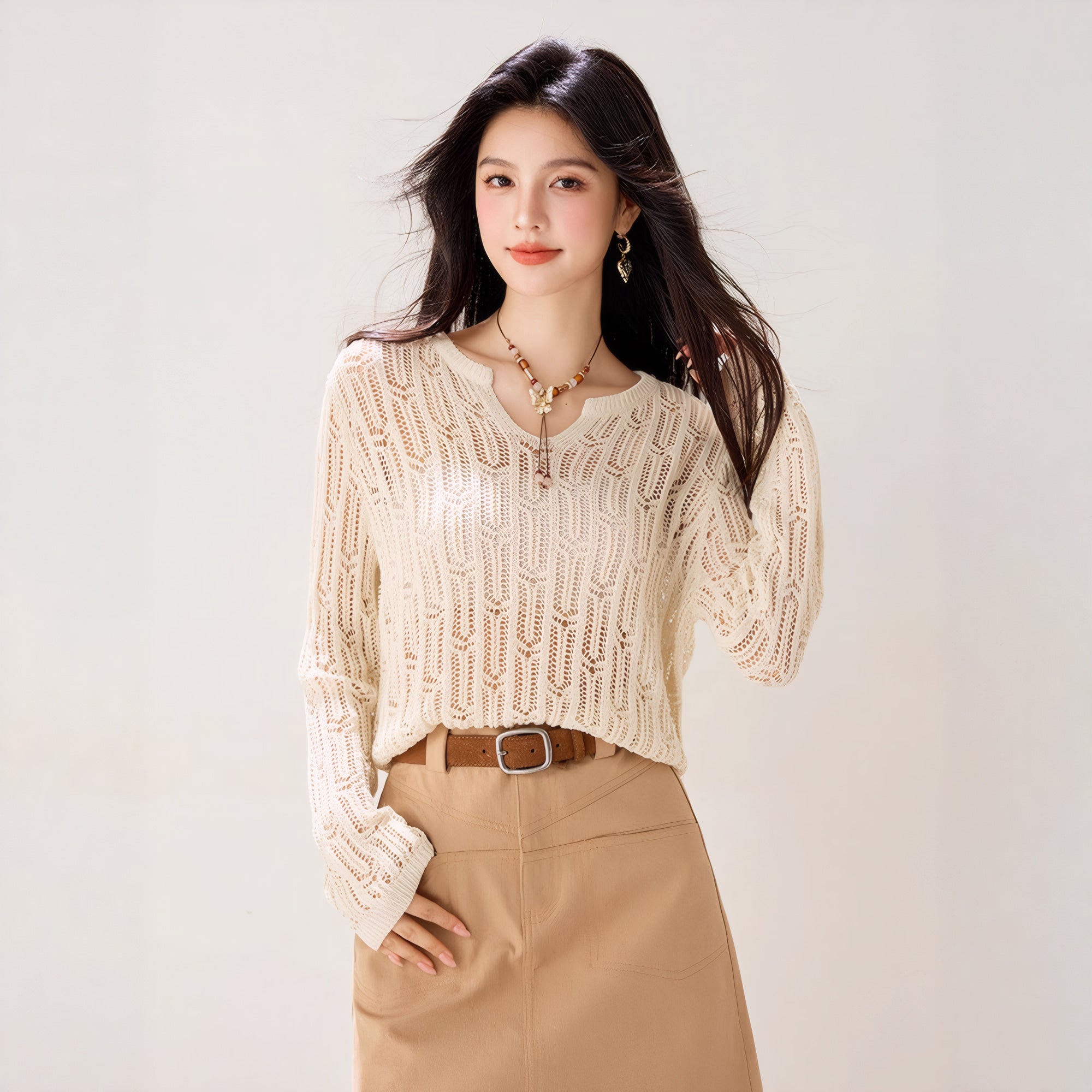 Solène Pull en Maille Ajourée
