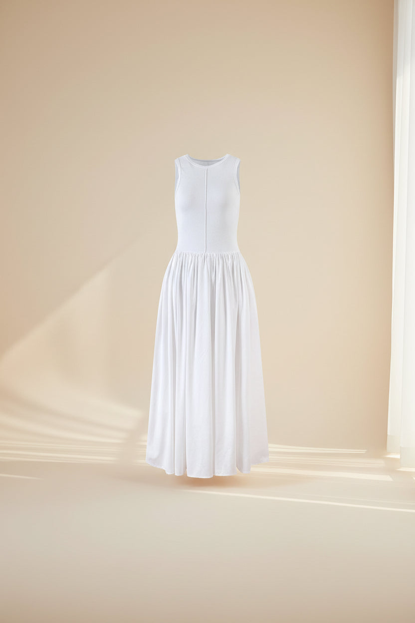 Minimalist Cotton Knit Patchwork Maxi Dress — alternate angle