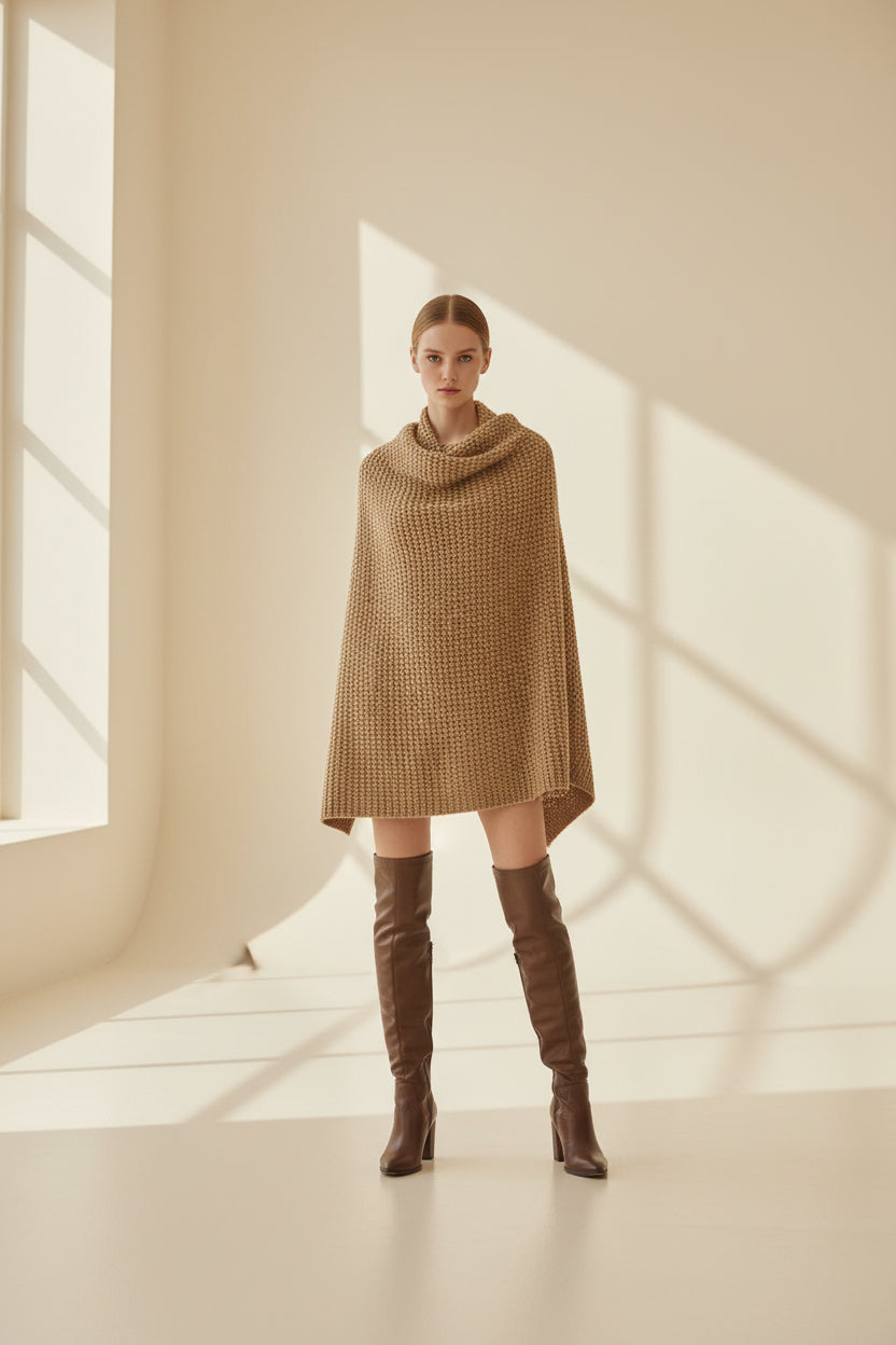 Apricot Cable Knit Drop Sleeve Cardigan — Detail View 6