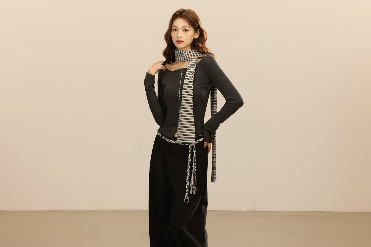 Knit Cardigan & Shawl Two-Piece Set — View 6