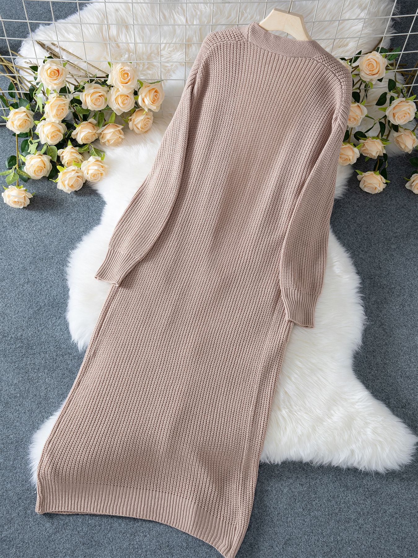 ELNOVÉ Lucie Long Ribbed Knit Cardigan