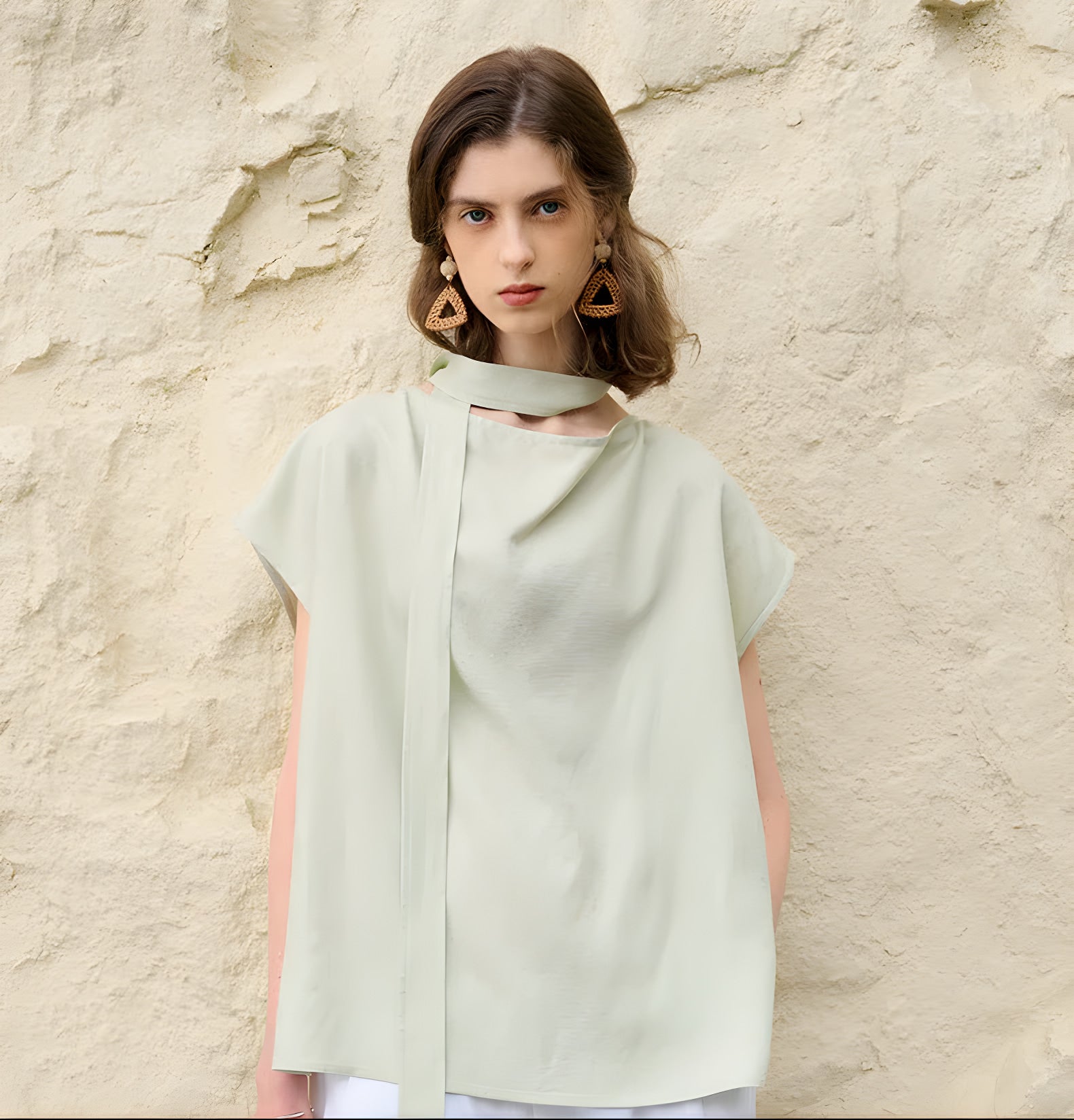 Simone Tencel Swing-Collar Belted Top