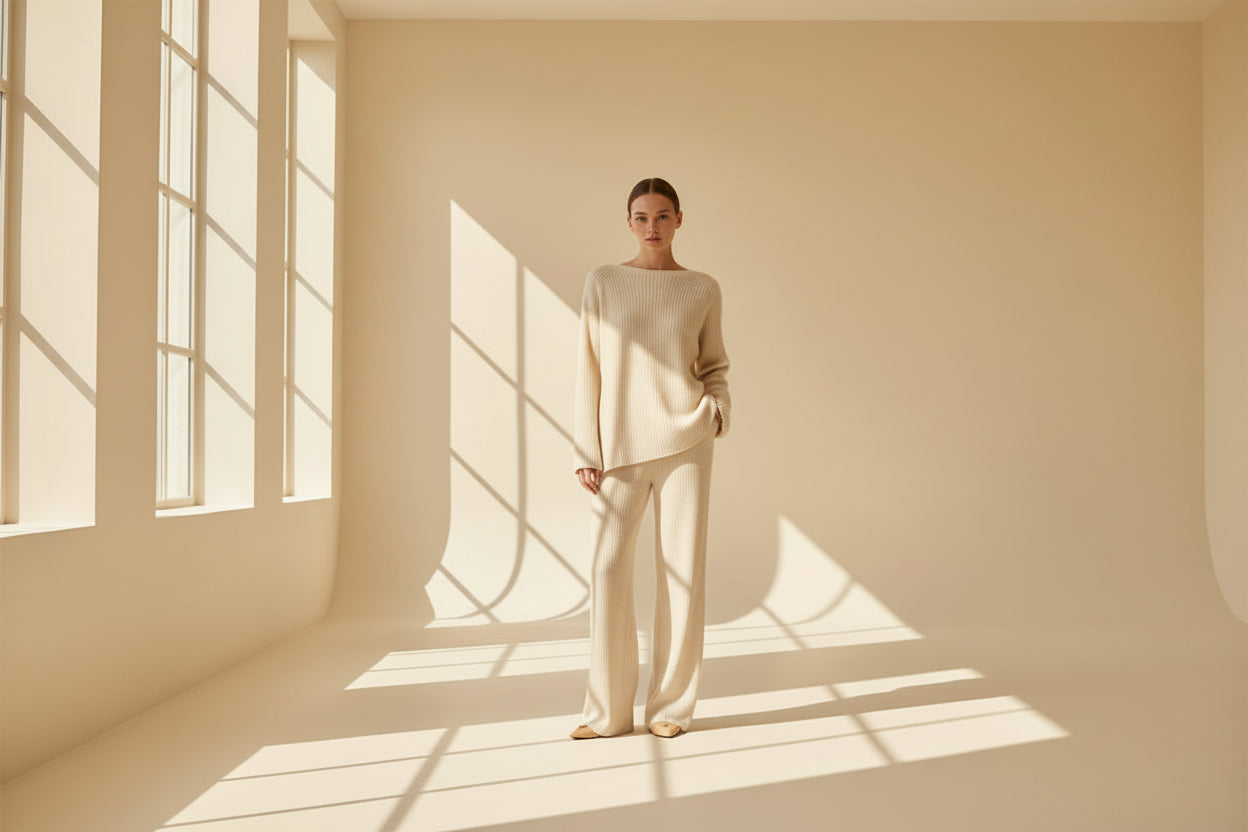 Crew Neck Knit Sweater & Wide Leg Pants Set — Detail View 4