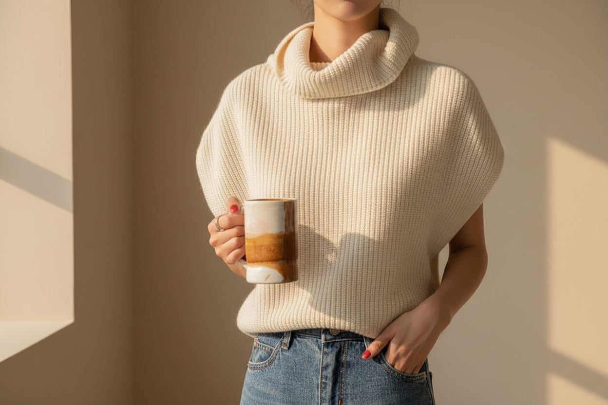 High Neck Ribbed Knit Vest — Alternate View