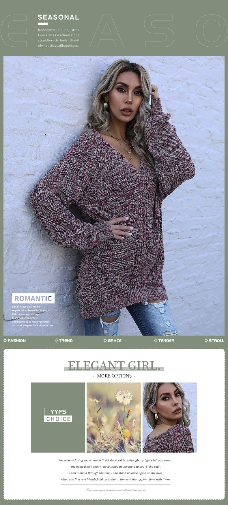 V-neck irregular-hem knit sweater