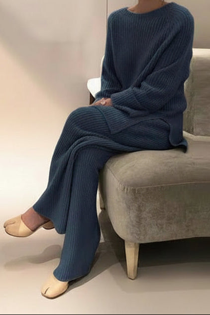 Crew Neck Knit Sweater & Wide Leg Pants Set — Detail View 6