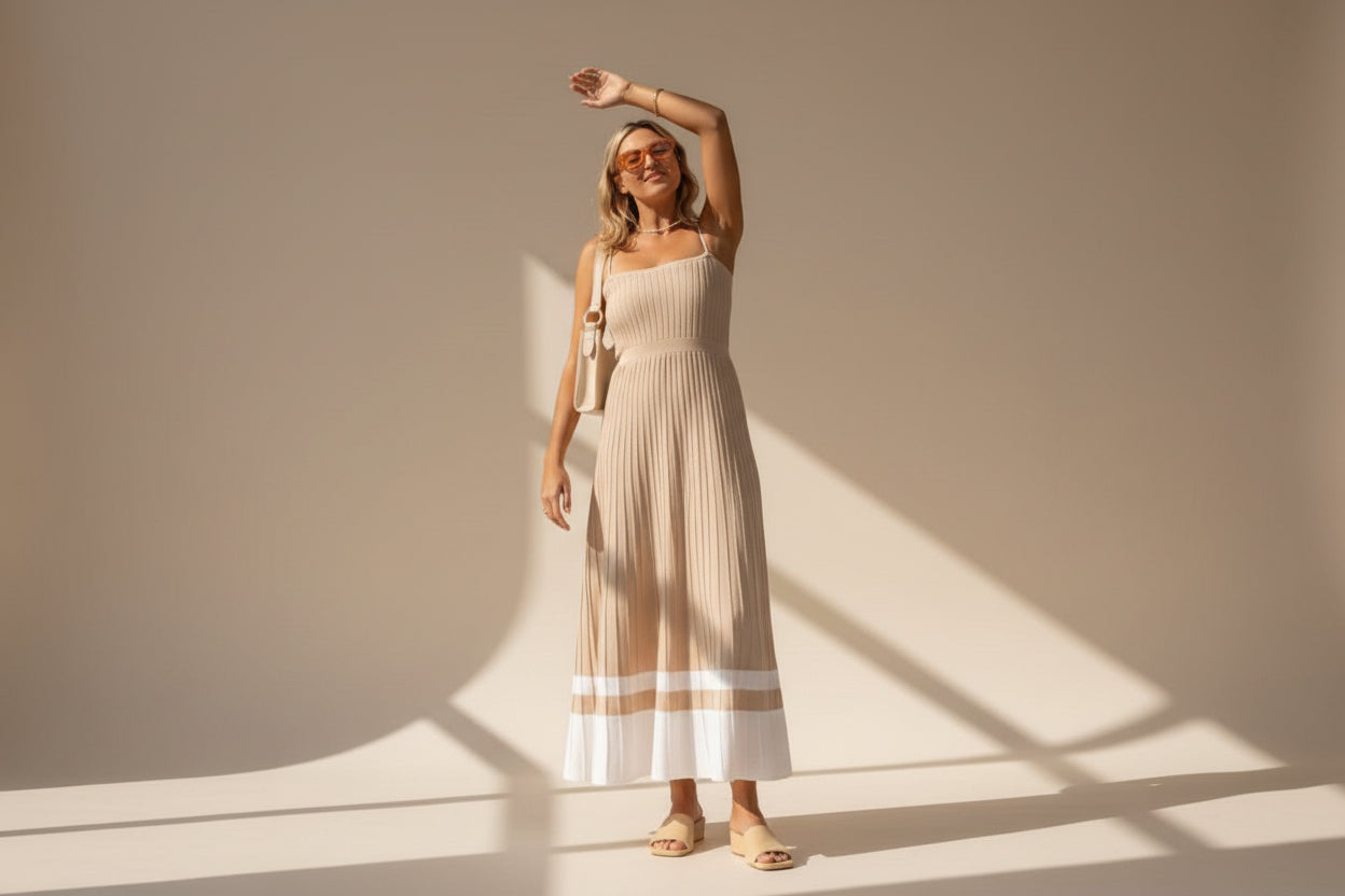 Solid Pleated Knit Slip Dress — alternate angle