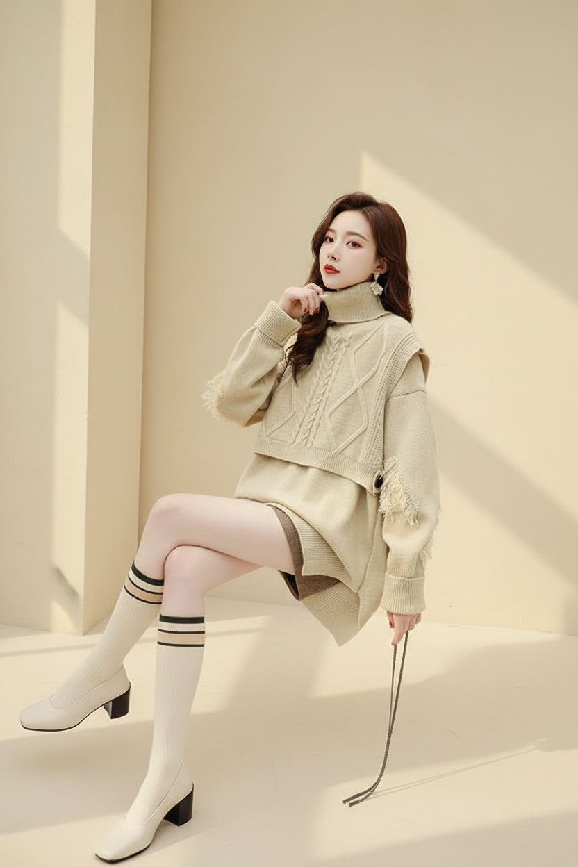 ELNOVÉ High Neck Knit Sweater Set