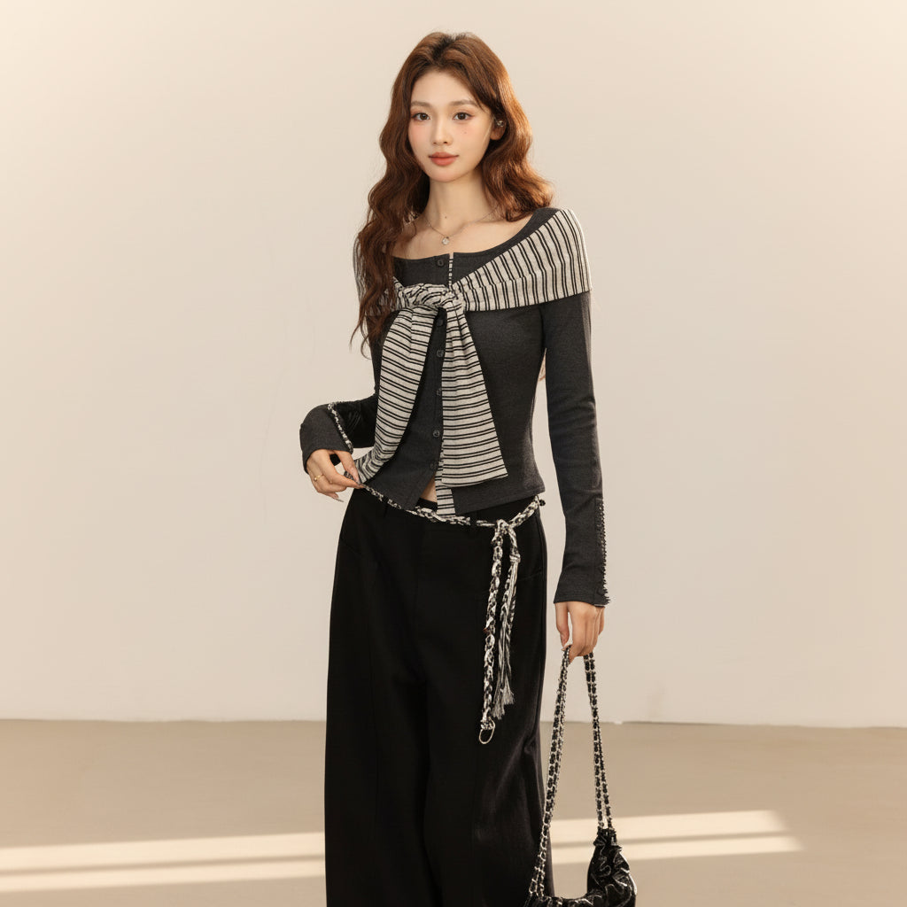 ELNOVÉ Knit Cardigan & Shawl Two-Piece Set