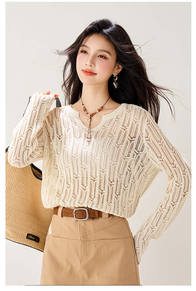 Solène Openwork Knit Pullover