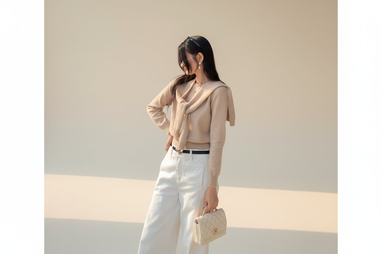 Shawl Collar Knit Sweater Set — Back View