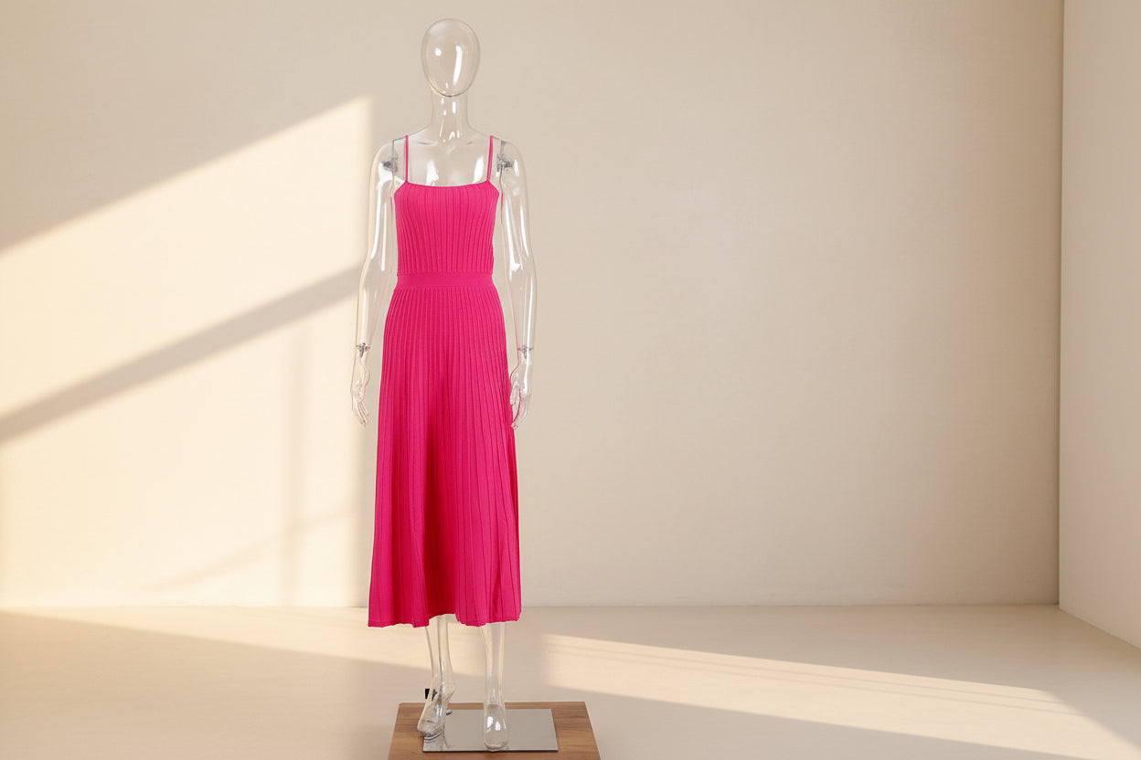 Solid Pleated Knit Slip Dress — styling view