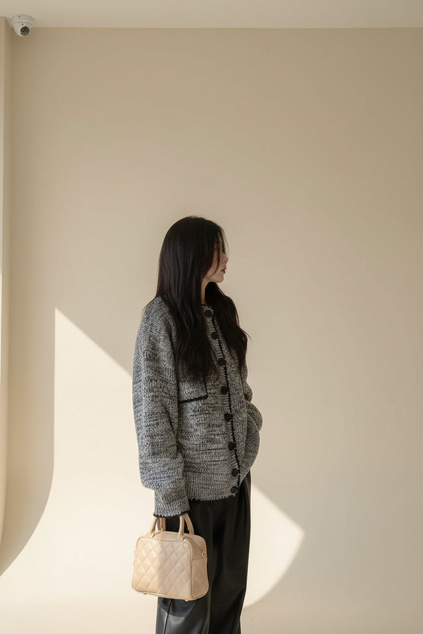 ELNOVÉ Mid-Length Knit Cardigan