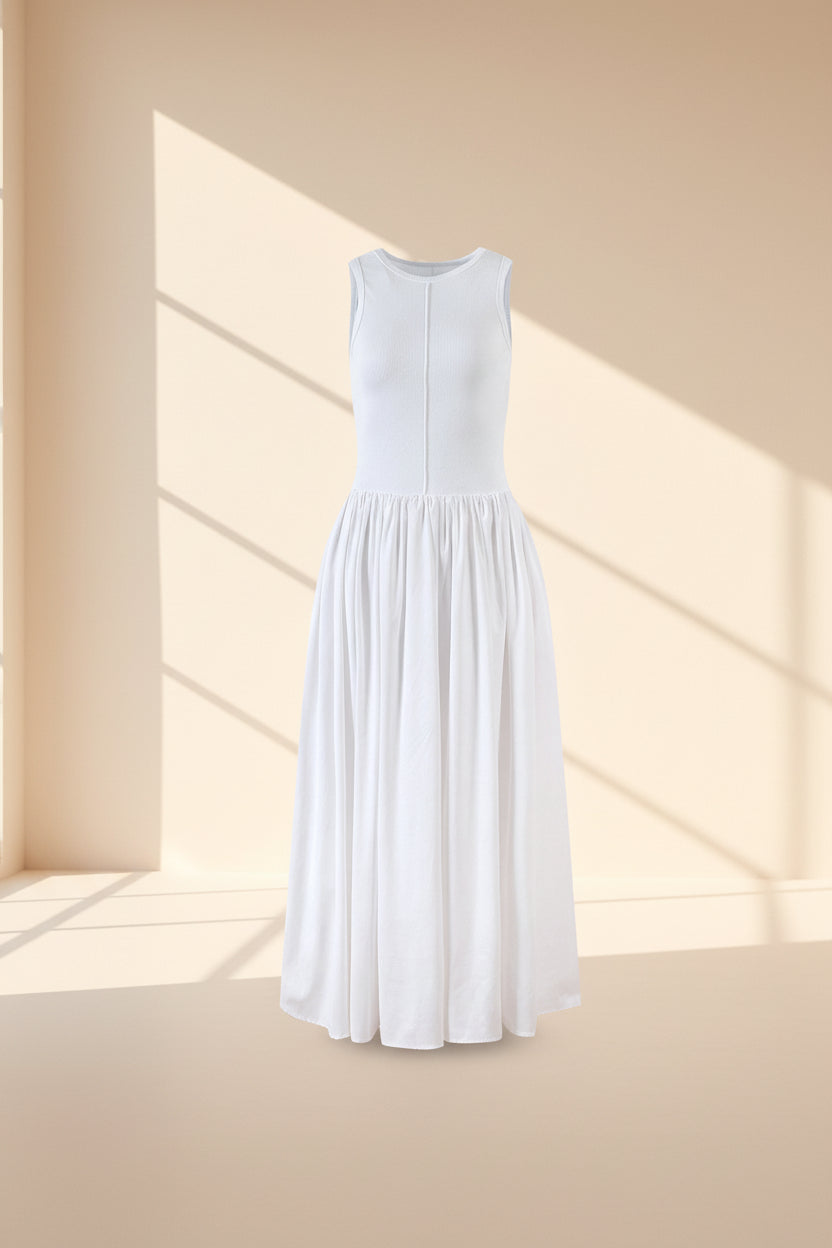 Minimalist Cotton Knit Patchwork Maxi Dress — lifestyle shot