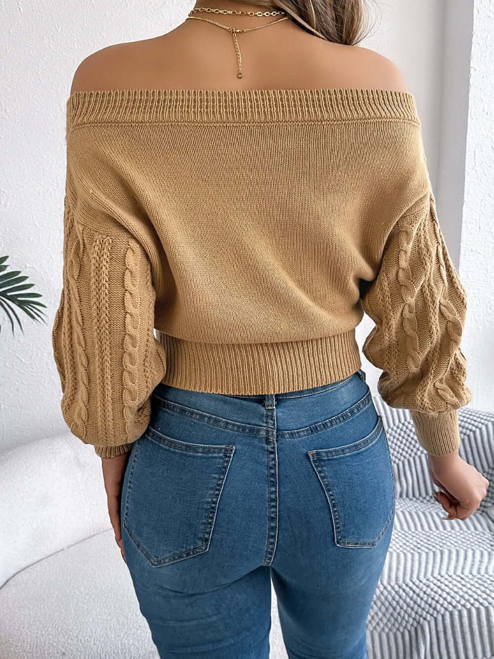 Colette Off-Shoulder Cable-Knit Sweater#Color_Camel