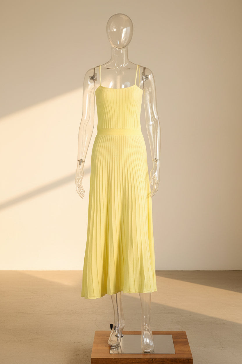 Solid Pleated Knit Slip Dress — lifestyle shot