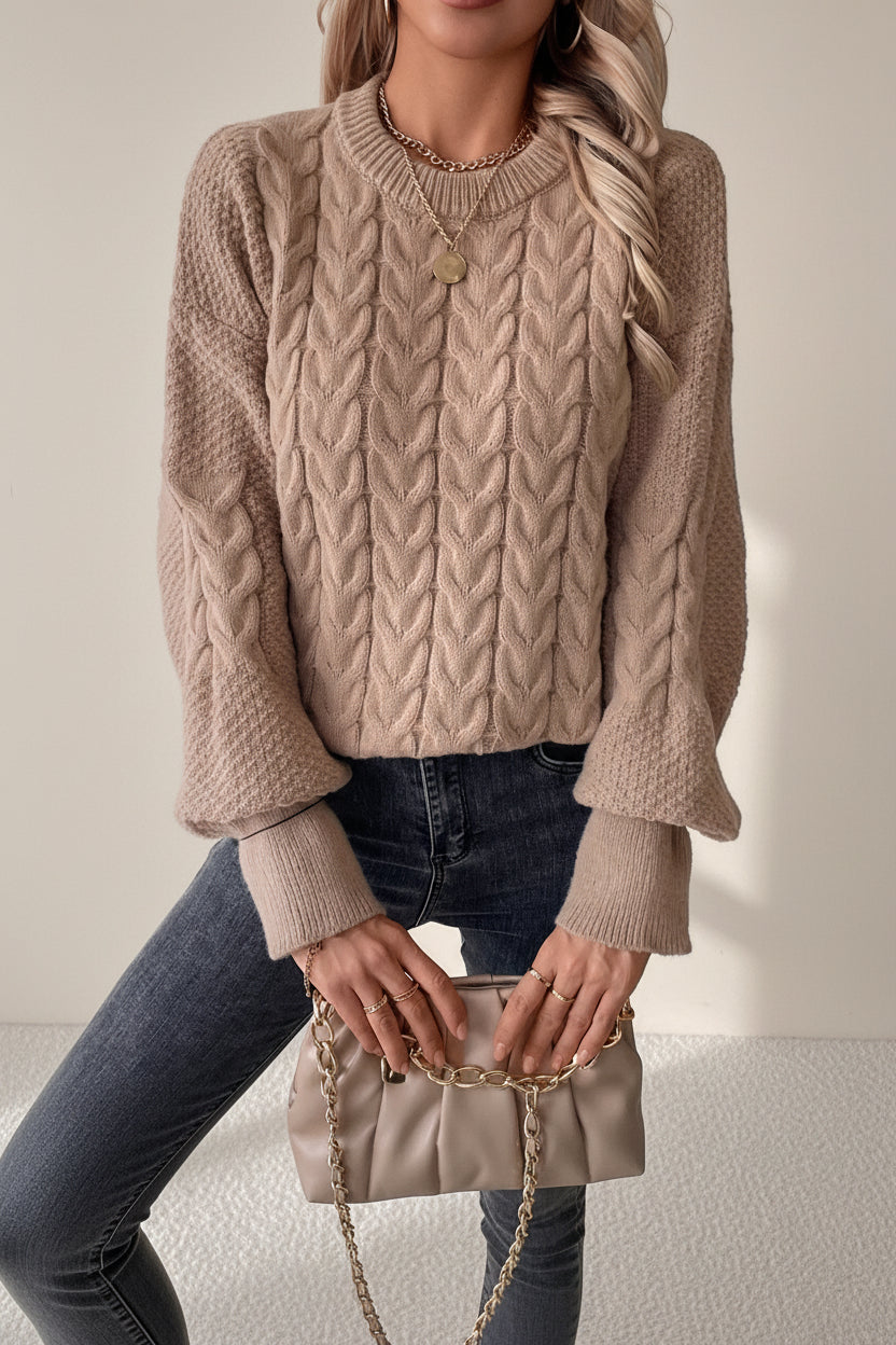 Oversized Cable Knit Crew Neck Sweater — Detail View 4