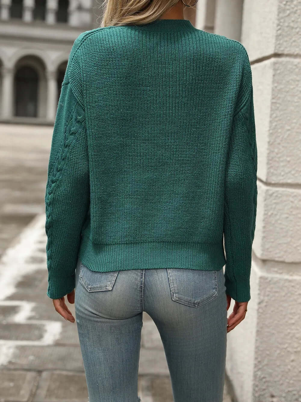 Léonie Stitched Crewneck Sweater#Color_Turquoise