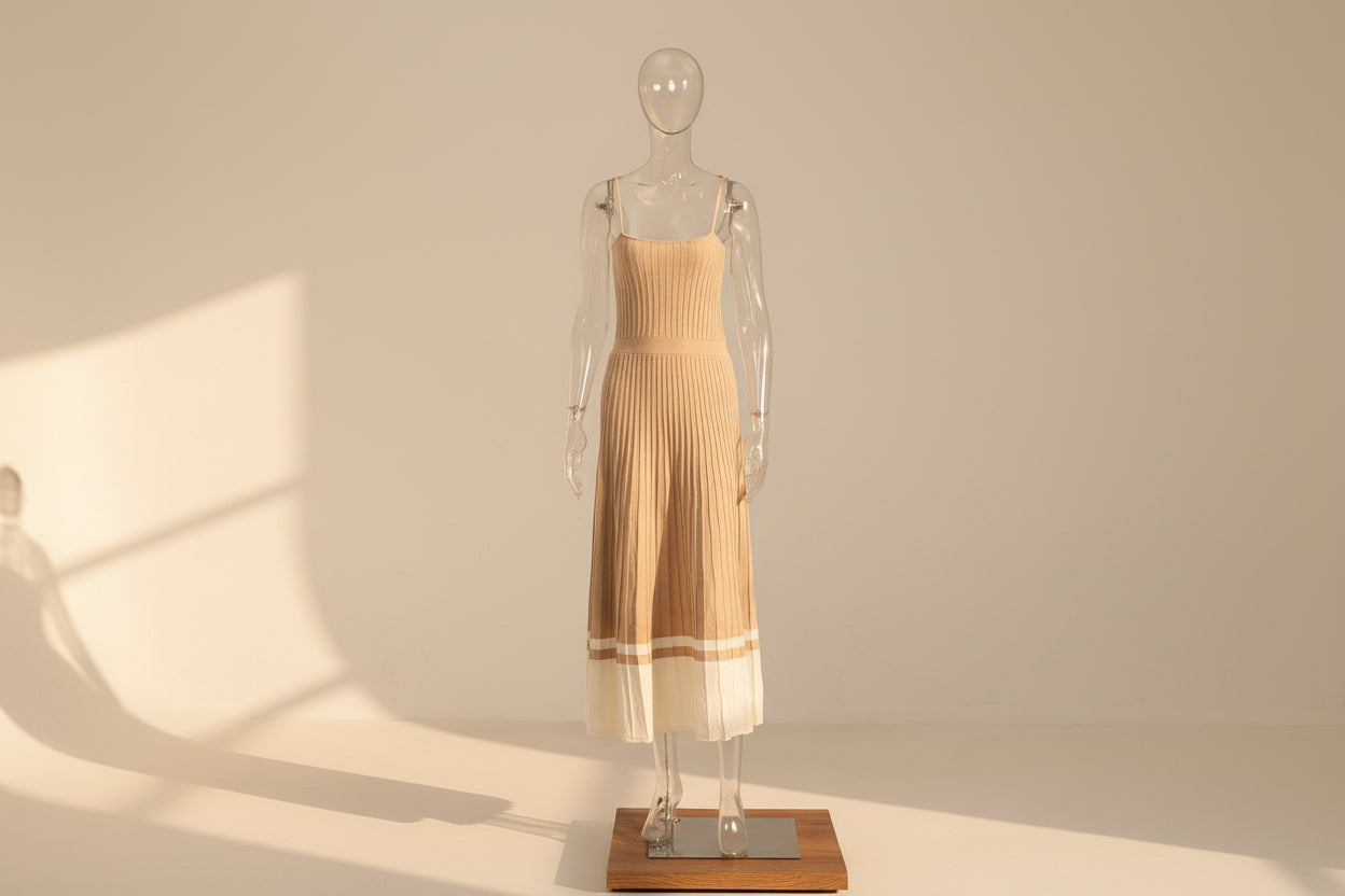 Solid Pleated Knit Slip Dress — front view