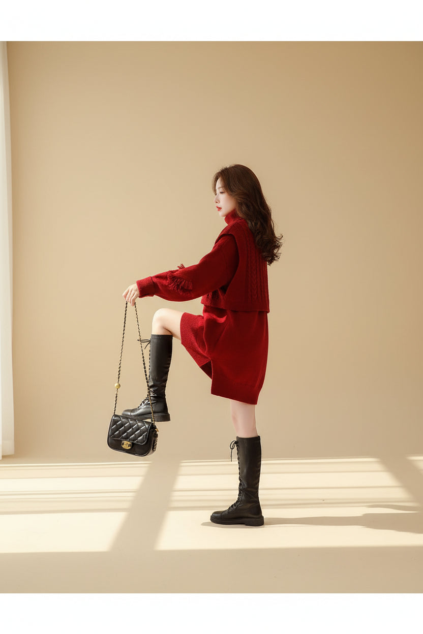 ELNOVÉ High Neck Knit Sweater Set