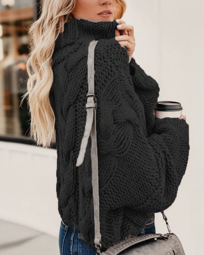 High Neck Cable Knit Cropped Sweater — Detail View 4