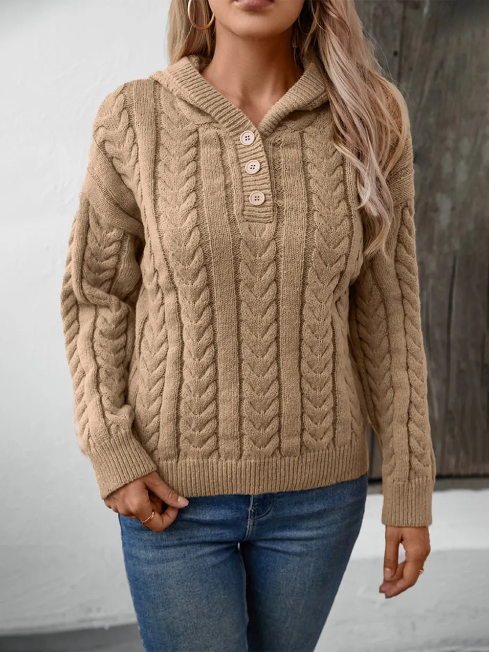 cable-knit hooded sweater
