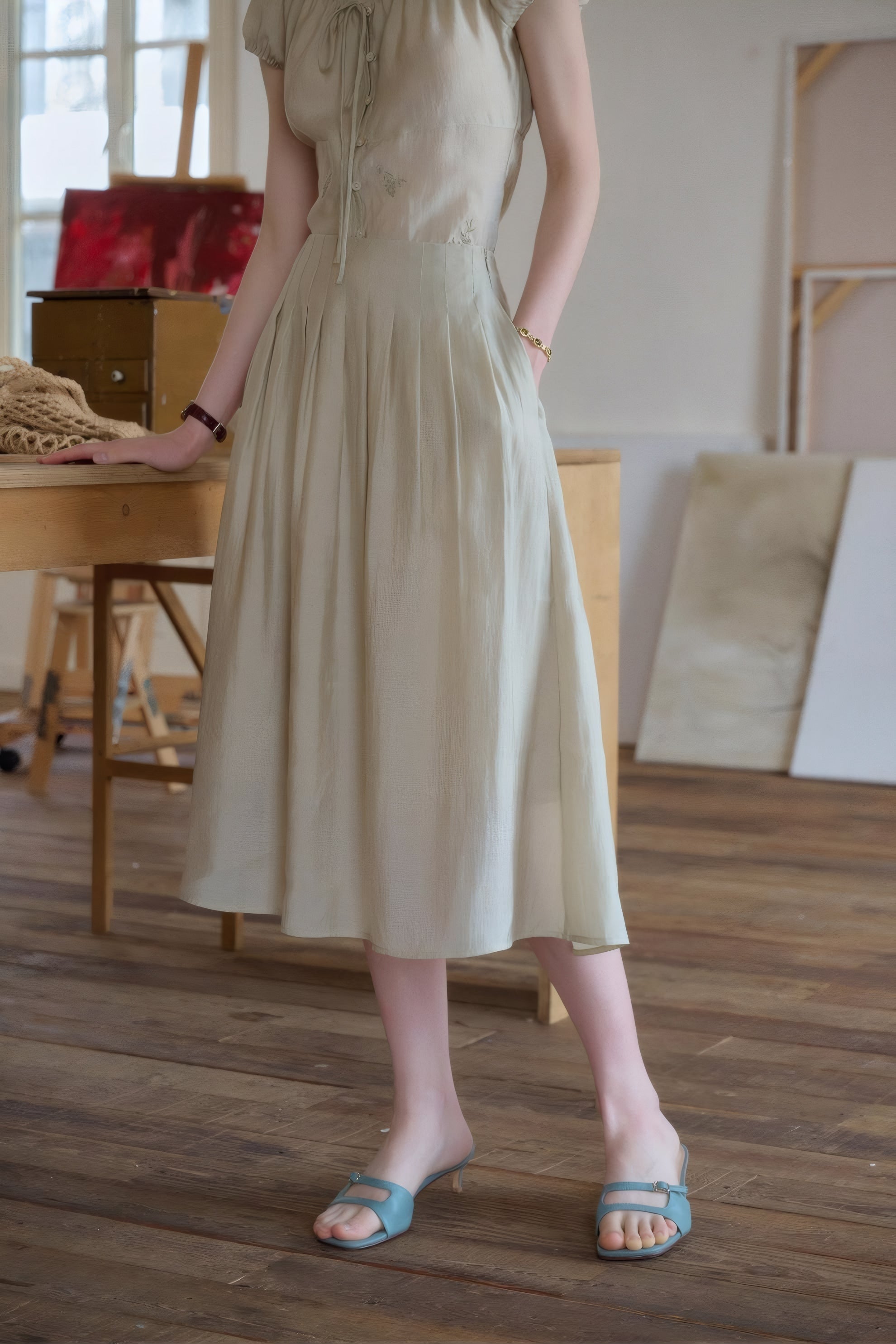 ELNOVÉ Thomasine Embroidered Tencel Skirt