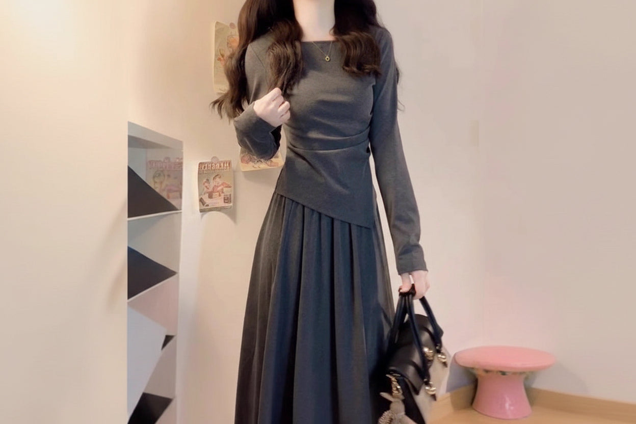 ELNOVÉ Gray Knit Long Dress