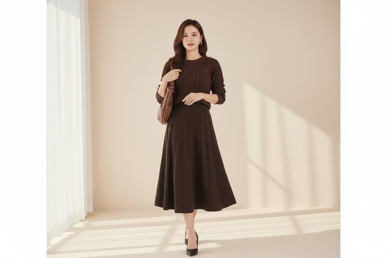 ELNOVÉ Knit A-Line Umbrella Skirt