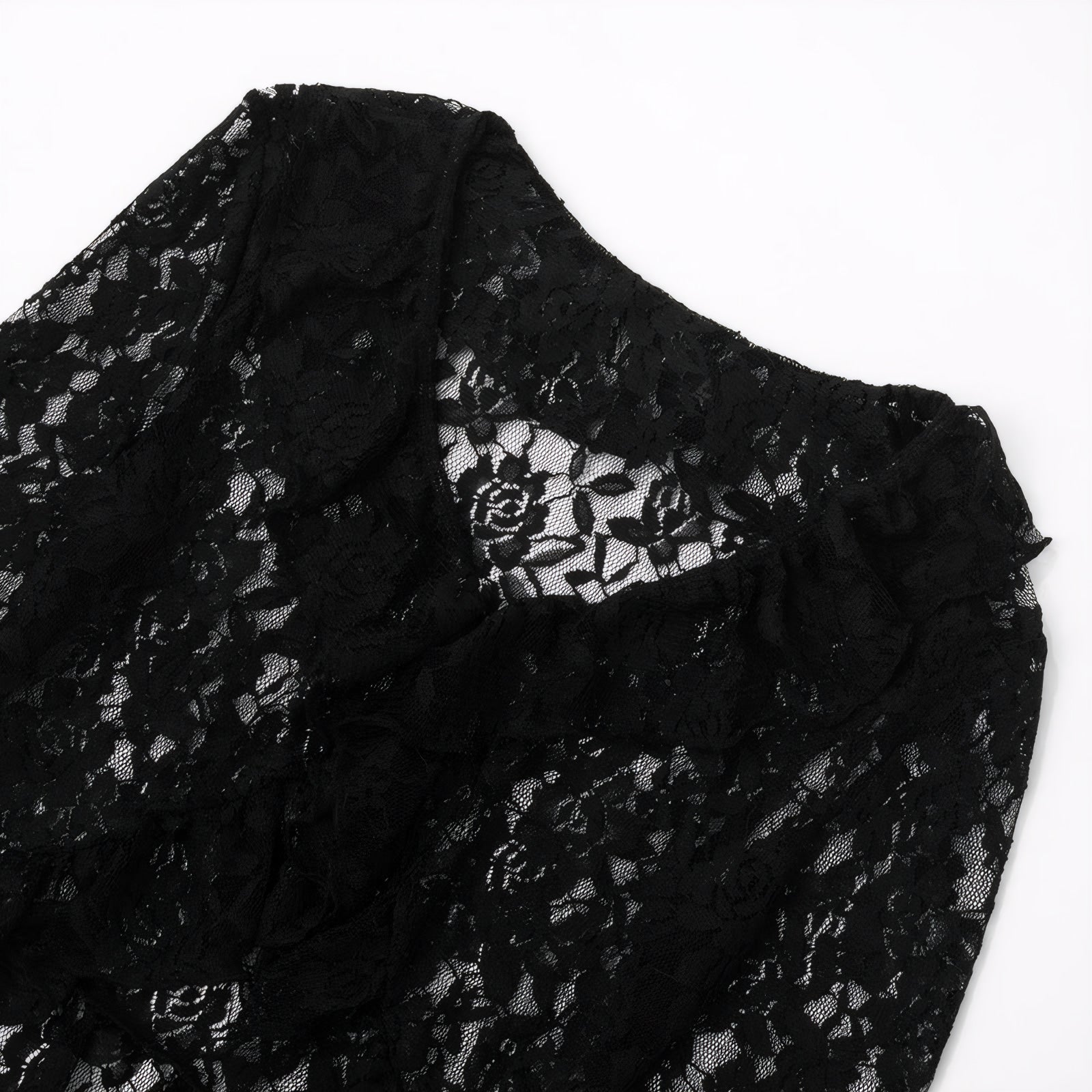 lace-spliced V-neck knit top