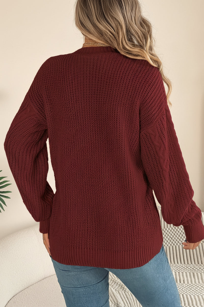 Cable-Knit Long Sleeve Cardigan — Detail View 6