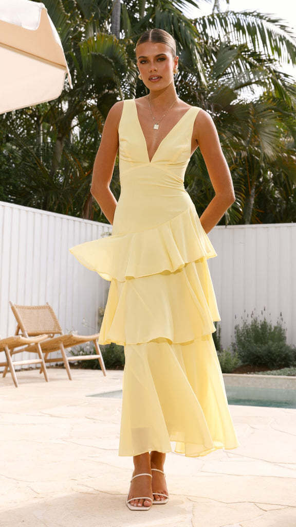 sleeveless V-neck dress #Color_Yellow