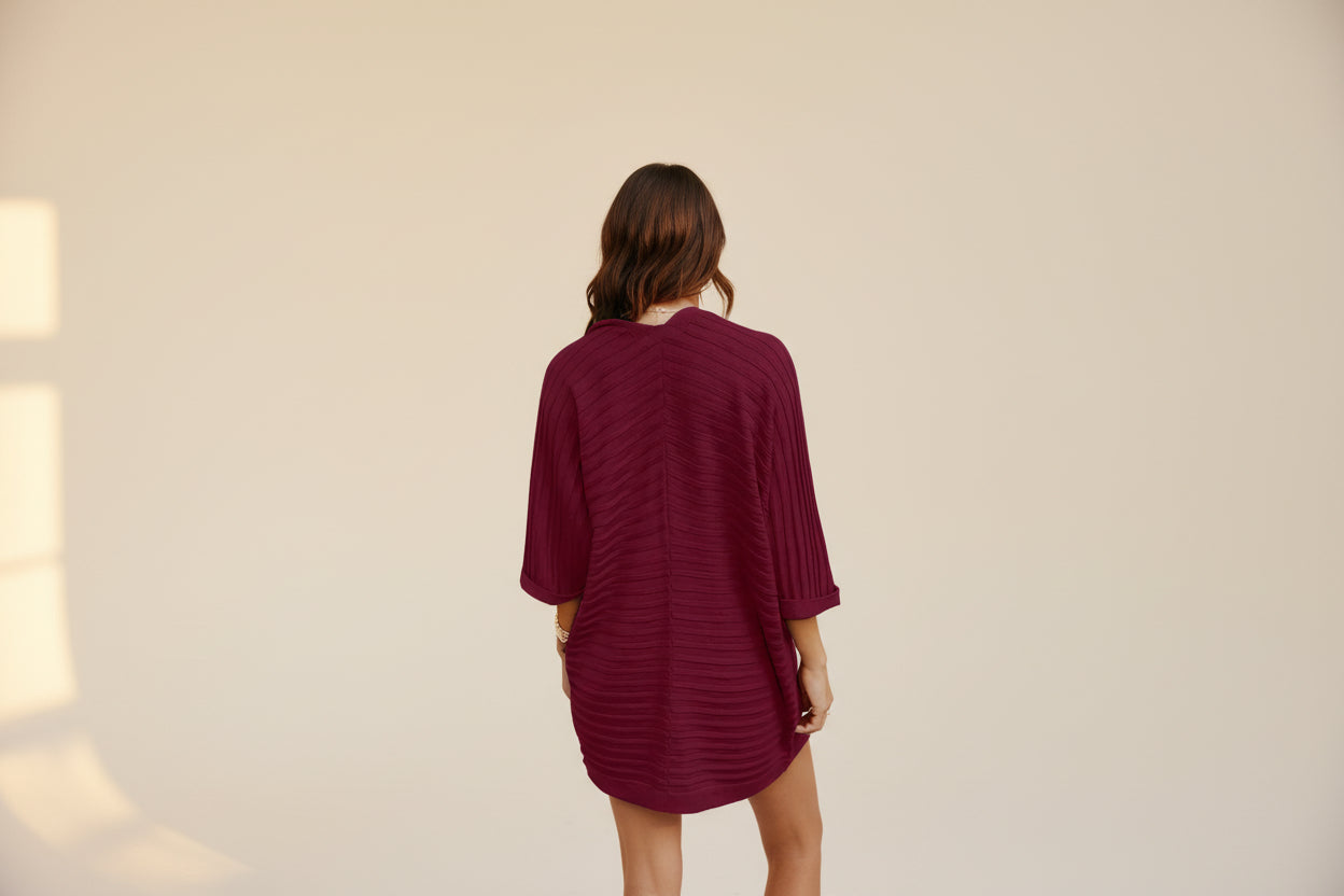 Striped Open Front Knit Cardigan — Back View