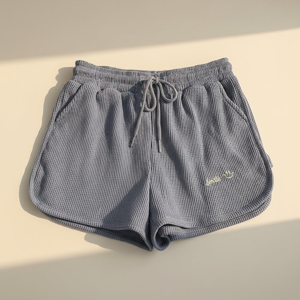 Waffle Knit High-Waist Wide-Leg Shorts — front view