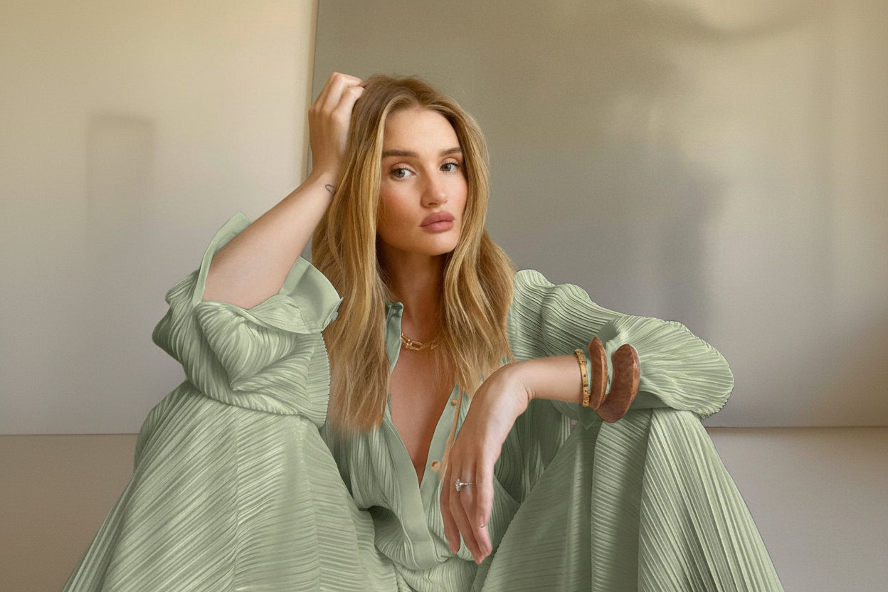 Pleated Blouse & Wide-Leg Pants Set