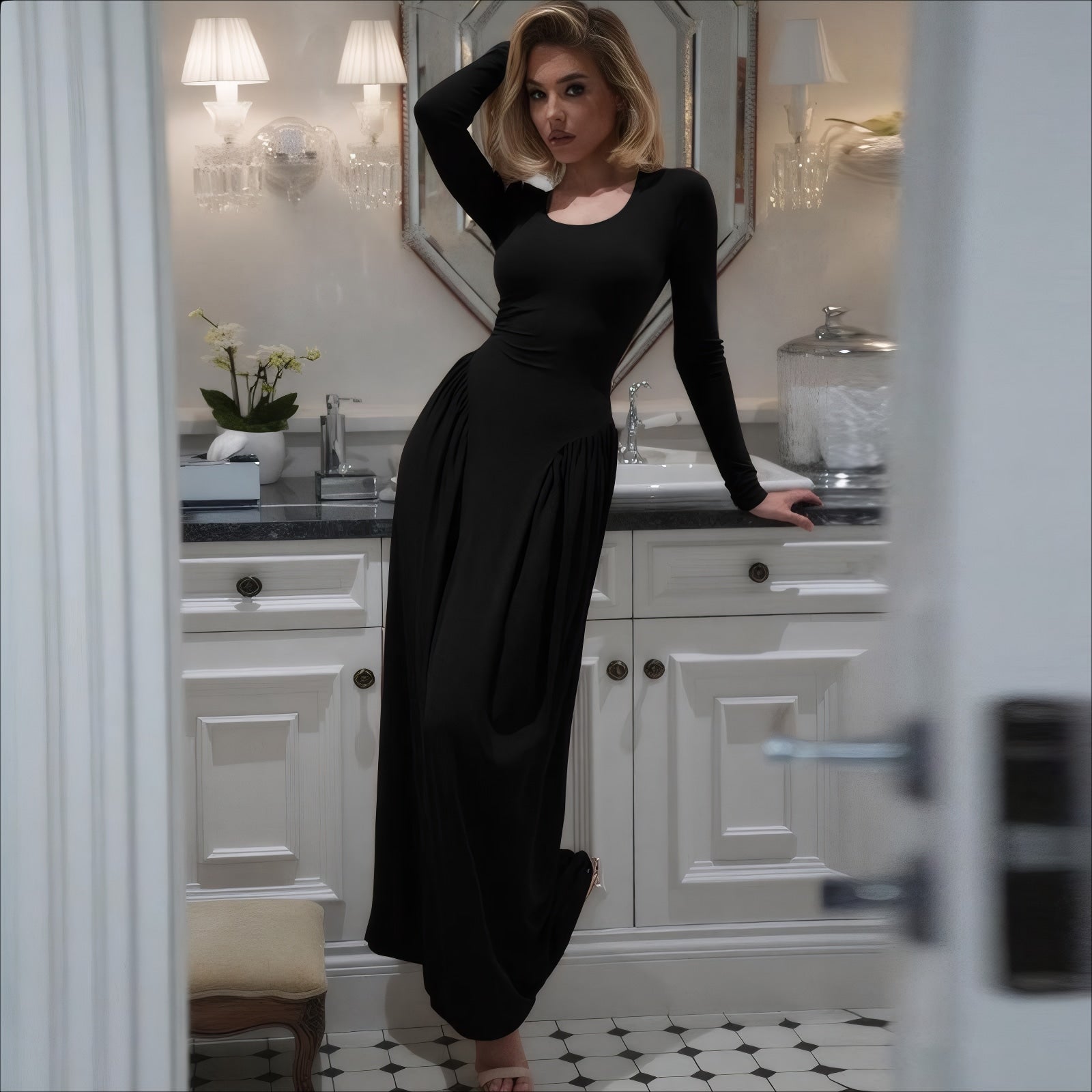ELNOVÉ Marine U-Neck Dress