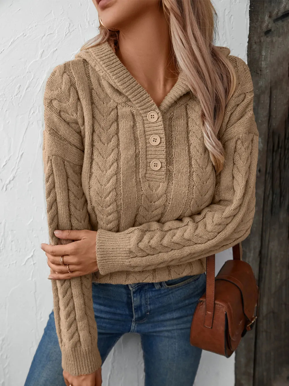 cable-knit hooded sweater