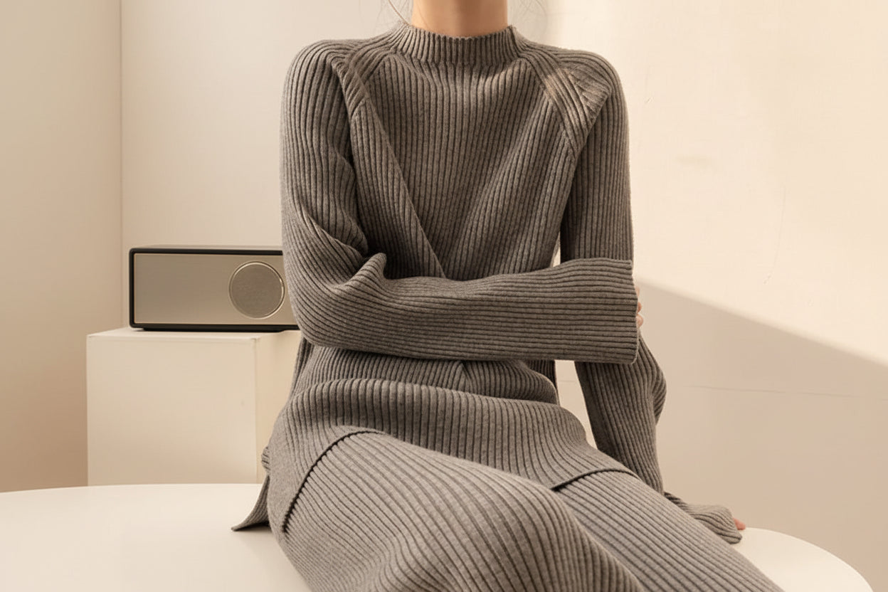 Slit Knit Sweater & Wide Leg Pants Set — Detail View 5