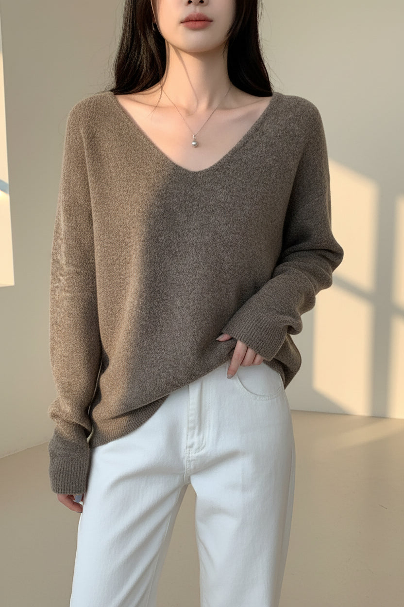 V-Neck Relaxed Knit Pullover — View 4