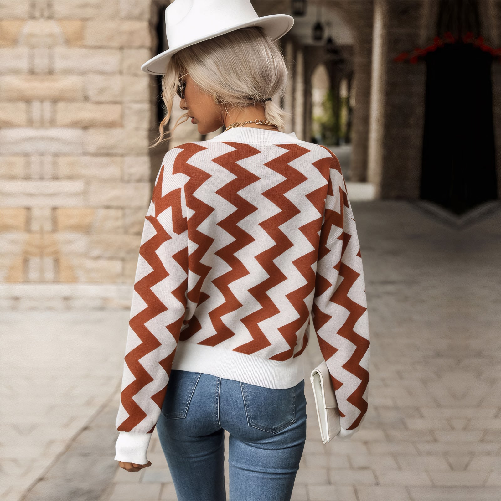pullover in maglia motivo ondulato