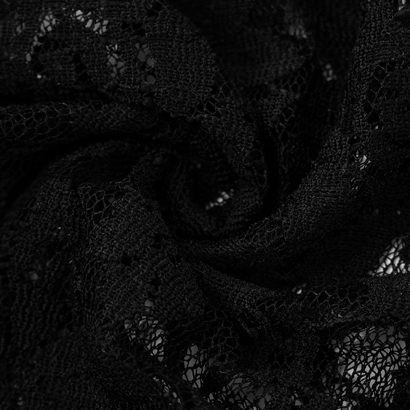 lace-spliced V-neck knit top