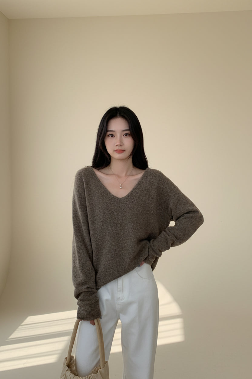 ELNOVÉ V-Neck Relaxed Knit Pullover