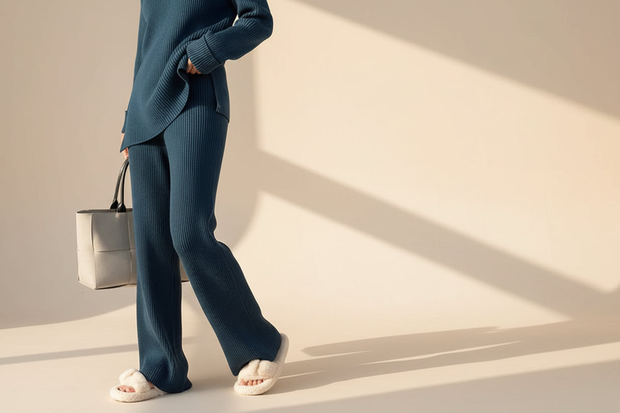 Slit Knit Sweater & Wide Leg Pants Set — Detail View 9