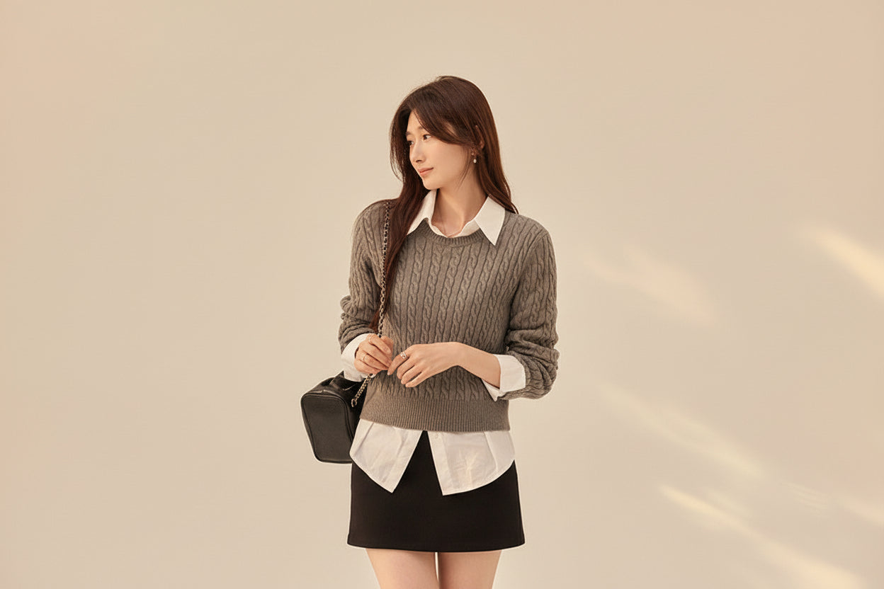 ELNOVÉ Tweed-Style Fitted Knit Top