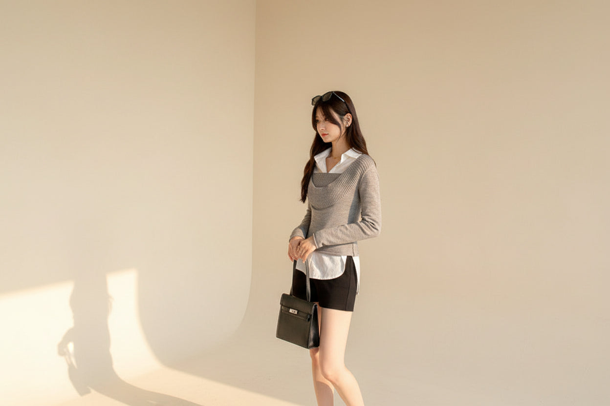 Ribbed Knit Slim Fit Top — Back View