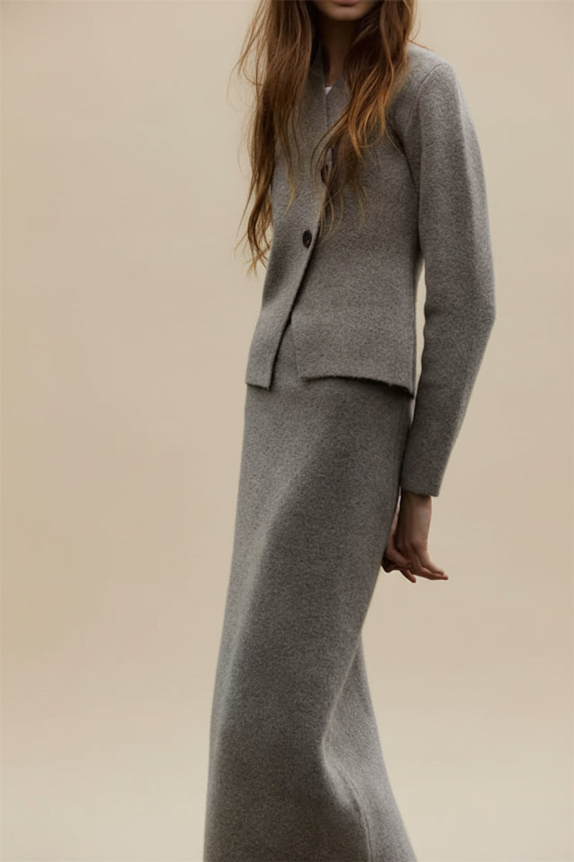 Knit Cardigan & Midi Skirt Set