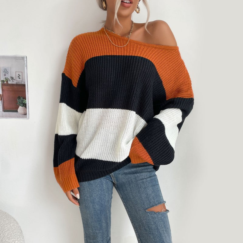 color-block crewneck knit sweater