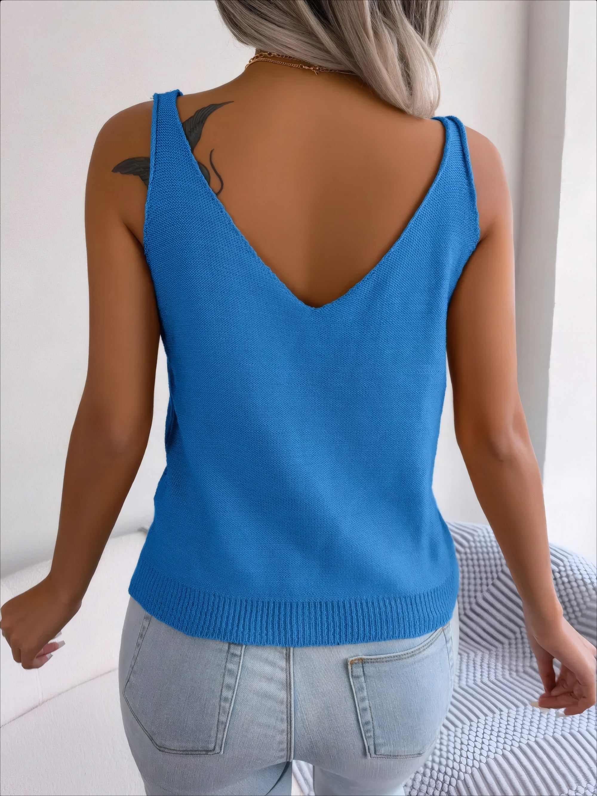 ELNOVÉ Alix Scoop-Neck Knit Vest #Color_Sky Blue